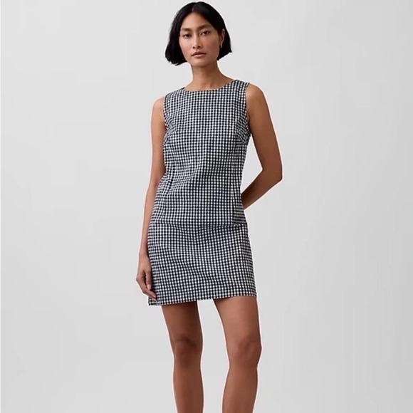 Old Navy Dresses & Skirts - Old Navy Womens Navy Blue Gingham Linen Blend Sleeveless Mini Shift Dress M NWT